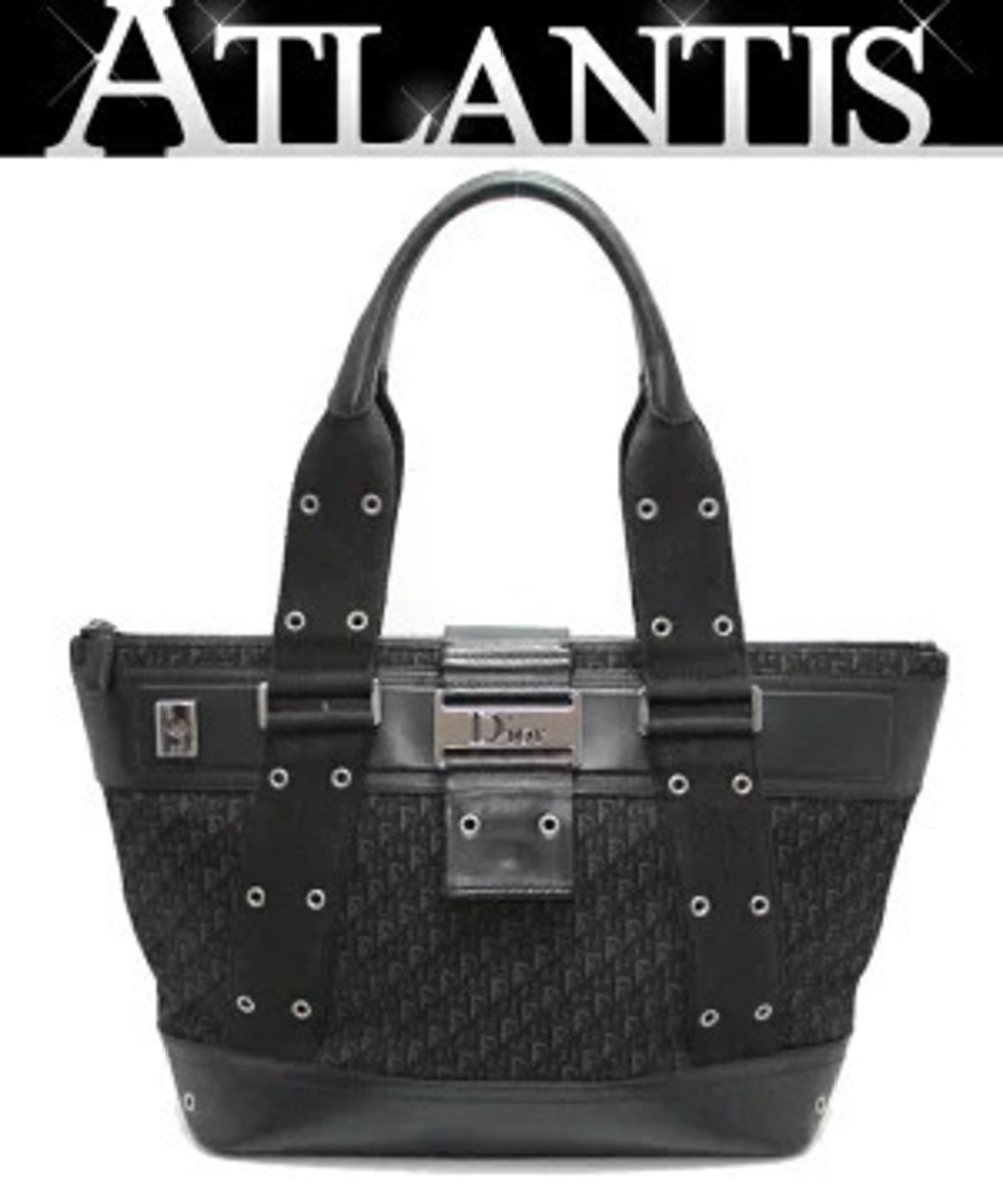 Christian Dior Street Handbag Trotter Canvas x Leather Black